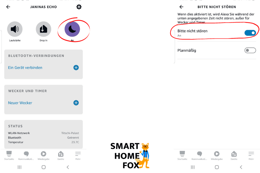 Der “Nicht stören Modus” wird über die Alexa App aktiviert